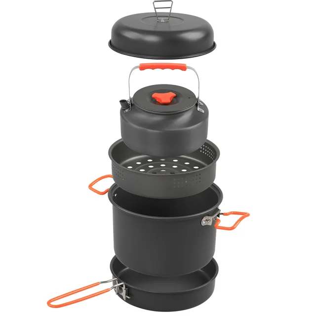 Outdoor Cookware Set Camping Cooking Pot Kettle Steamer Fry Pan Cooking Set