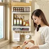 Wall Mounted Kitchen Organizer Shelf Spice Jars Seasoning Bottle Storage Rack With Tower Bar Hooks 3