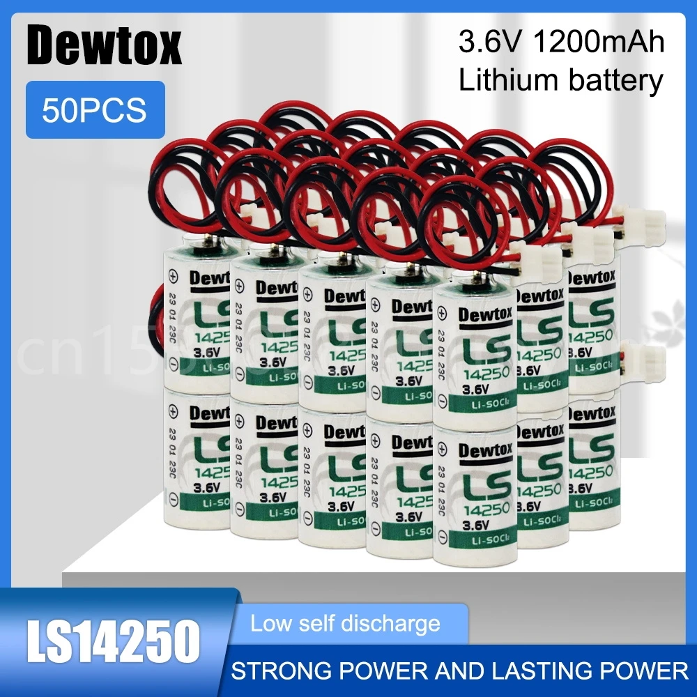 

50PCS Dewtox 3.6V LS14250 1/2AA ER14250 LiSOCL2 Lithium Battery with Plug for ETC PLC Programmer Water Meter Dry Primary Battery
