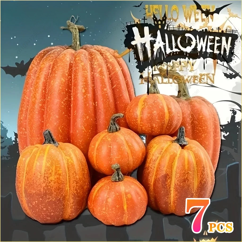 7PCS Simulation Pumpkin Model Artificial Pumpkin Decoration Garden Party Decoration Halloween Thanksgiving