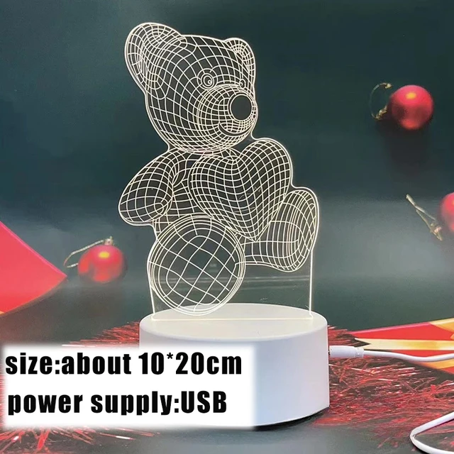 3D Creative Bear Lamp Acrylic USB LED Night Lights Lamp Home Bedroom Birthday Decoration & Wedding Gifts 3