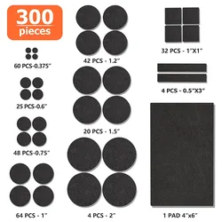 Premium Felt Furniture Pads - 300 - Piece Value Pack for Hardwood Floor Protection, Self - Adhesive and Assorted Sizes (Black set)