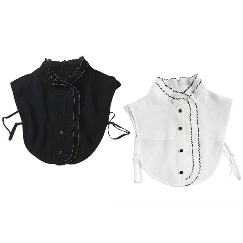 

Women Elegant Irregular Wrinkled Stand-Up False Fake Collar Button Down Layered Detachable Half Shirt Dickey