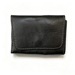 Vintage Handmade Genuine Cowhide Leather Compact Wallet and Card Holder (Black)