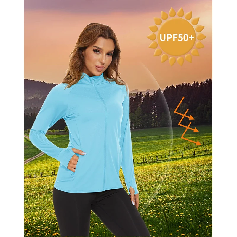 EKLENTSON Damen UPF 50+ Sonnenschutzjacken, Sommer, schnell trocknend, atmungsaktiv, leicht, langärmelig, Hemdjacke, Daumenloch – Detail 18