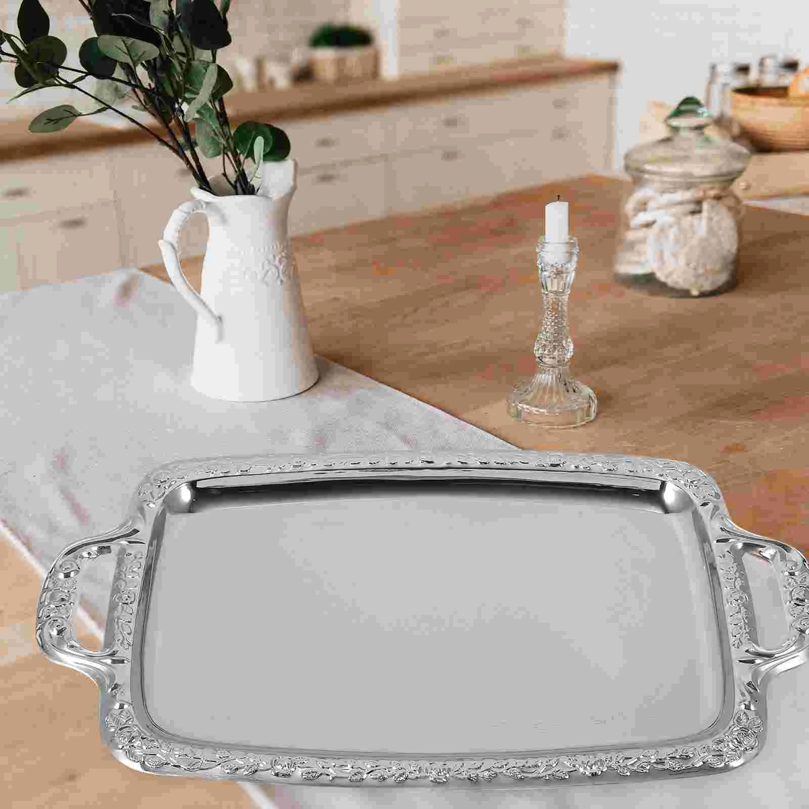Bread Tableware Storage Silver Retro Decor Living Room Serving Plate Coffee Round Household Footstool Metal Kitchen metal storage tray