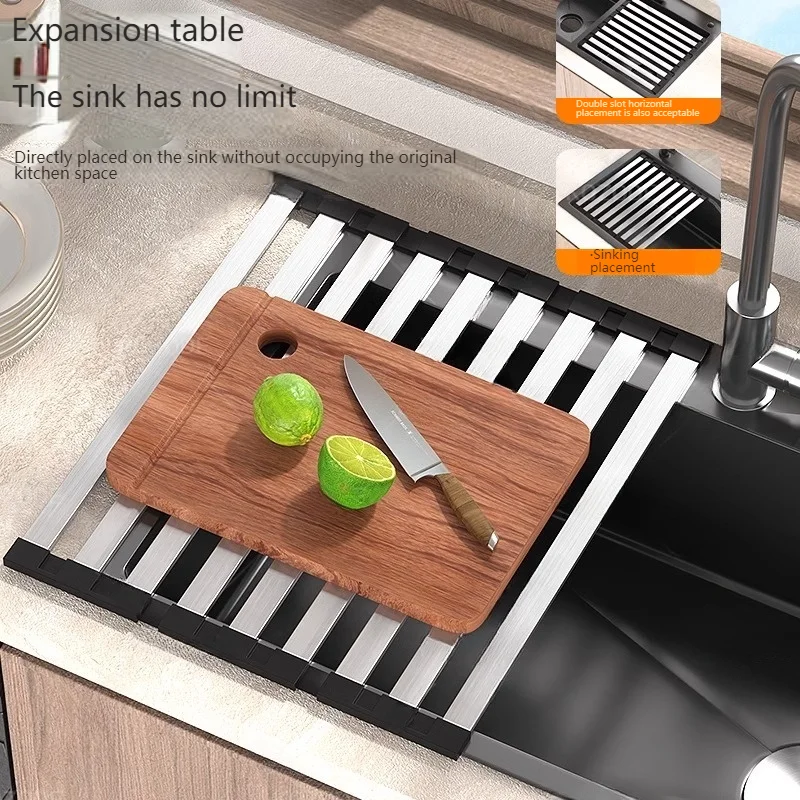 Foldable Draining Rack 304 Stainless Steel Kitchen Sink Portable Dish Drain Rack  Fruit And Vegetable Dishes Filter Shelf 5