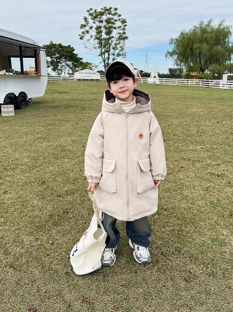 2025 겨울 십대 남아 여아 양면 착용 두꺼운 다운 재킷 키즈 코튼 따뜻한 롱 파카 코트 패션 아동복