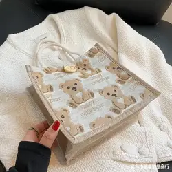 Custom  INS Linen Handbag Women's Fashion Linen Bag Cute Canvas Bag Korean Style Western Style Leisure Lunch Bag