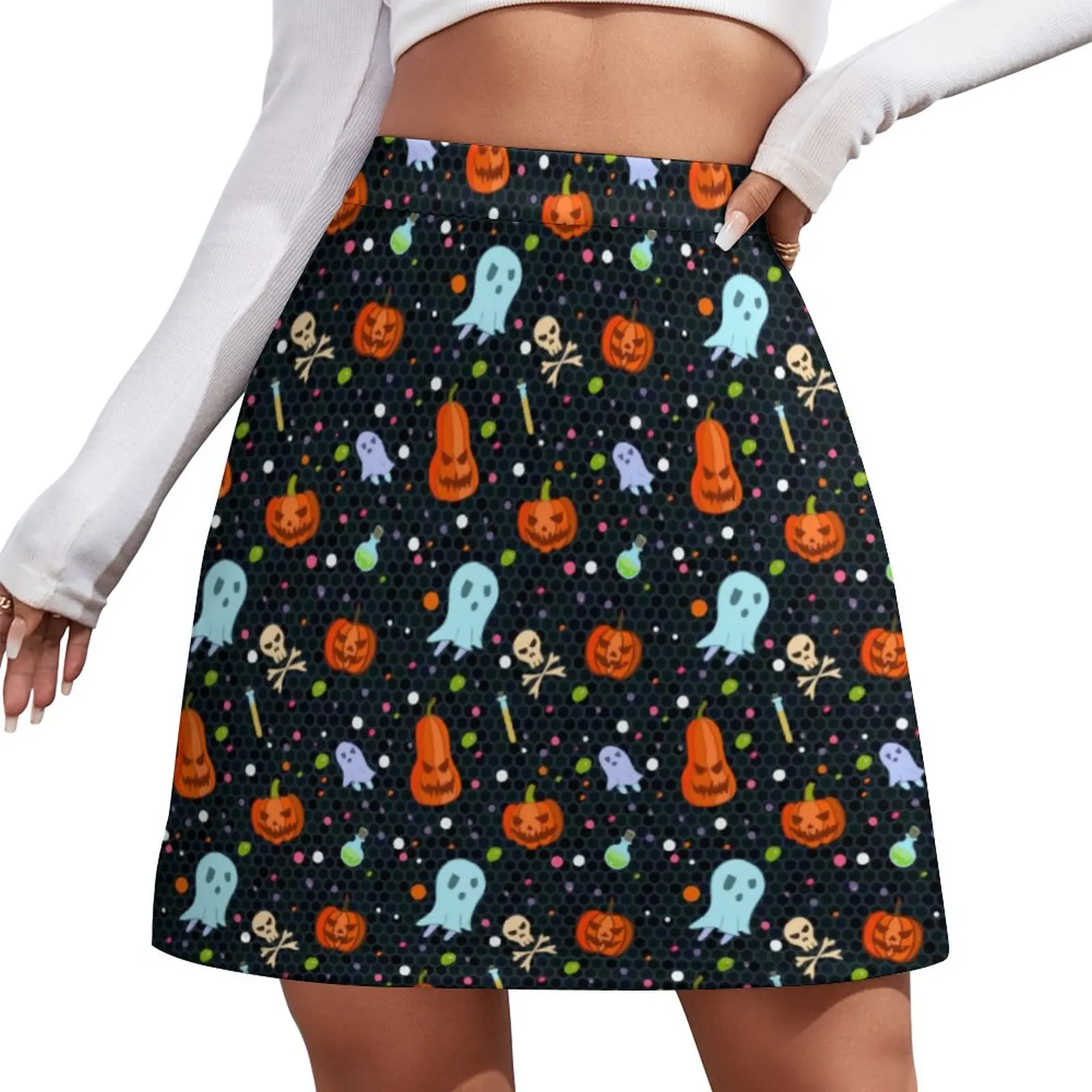 

Юбка трапециевидная Женская на Хэллоуин, повседневная Милая Мини-юбка с принтом призраков и тыкв, дизайнерская одежда в стиле оверсайз, на лето