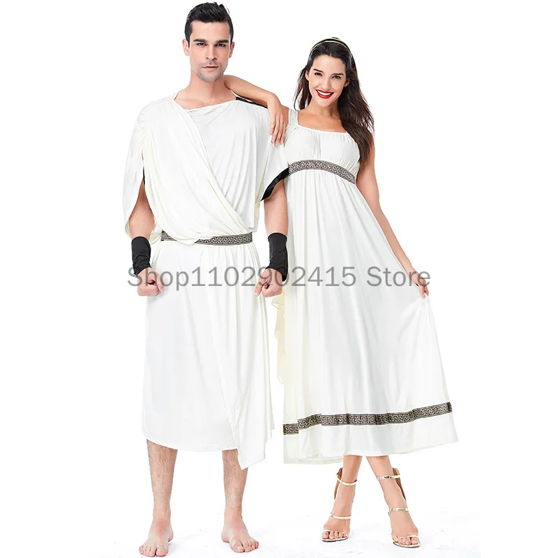 

2023 Couple Set Halloween Cosplay Costume White Greek Goddess Dress For Women Medieval Costume Roman Solider Party Fancy Dress