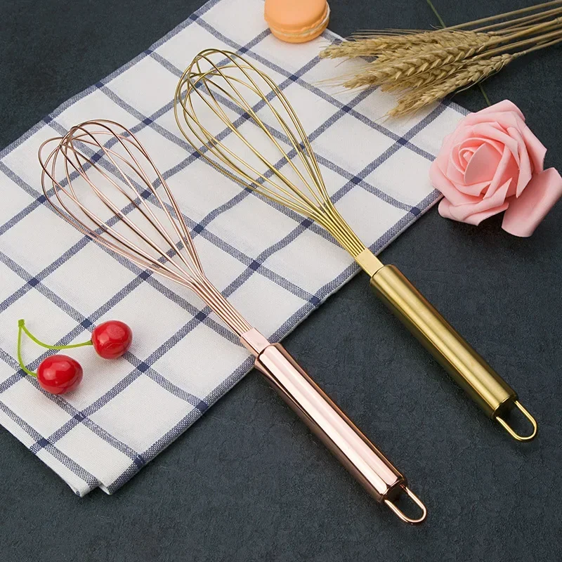 1Pcs Gold Stainless Steel Egg Beater Hand Whisk Egg Mixer Baking Cake Tool for Kitchen