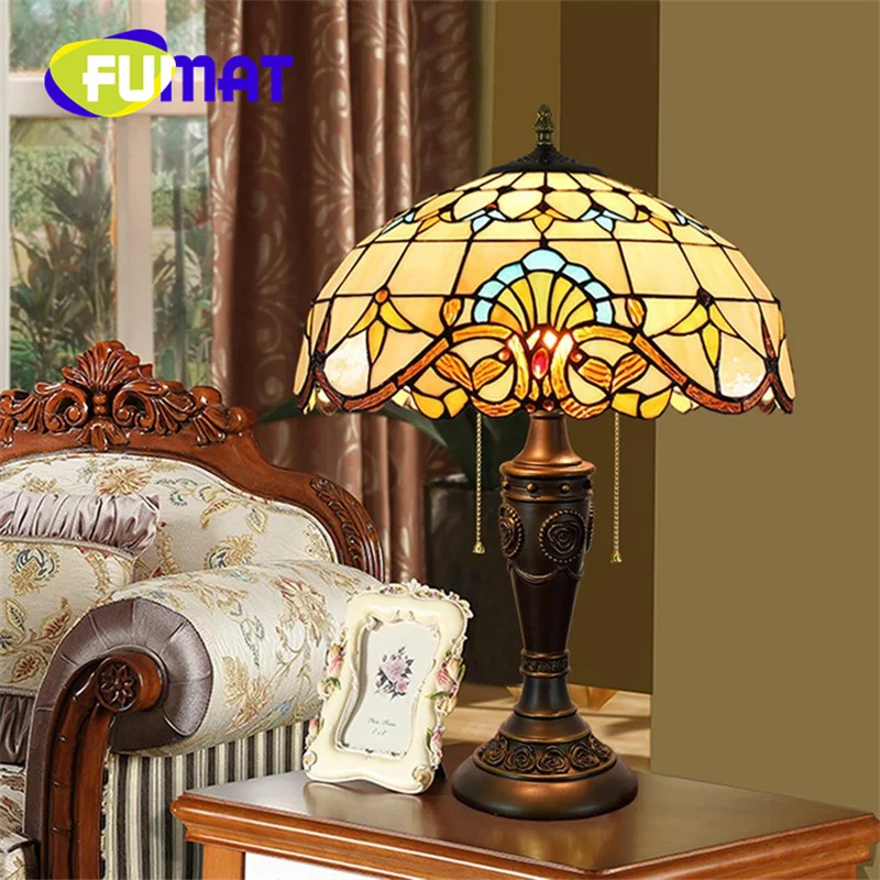 

FUMAT Tiffany stained glass 16-inch table lamp Art Deco Living Room Dining Room Study Bedroom Bedside task lamp Baroque style