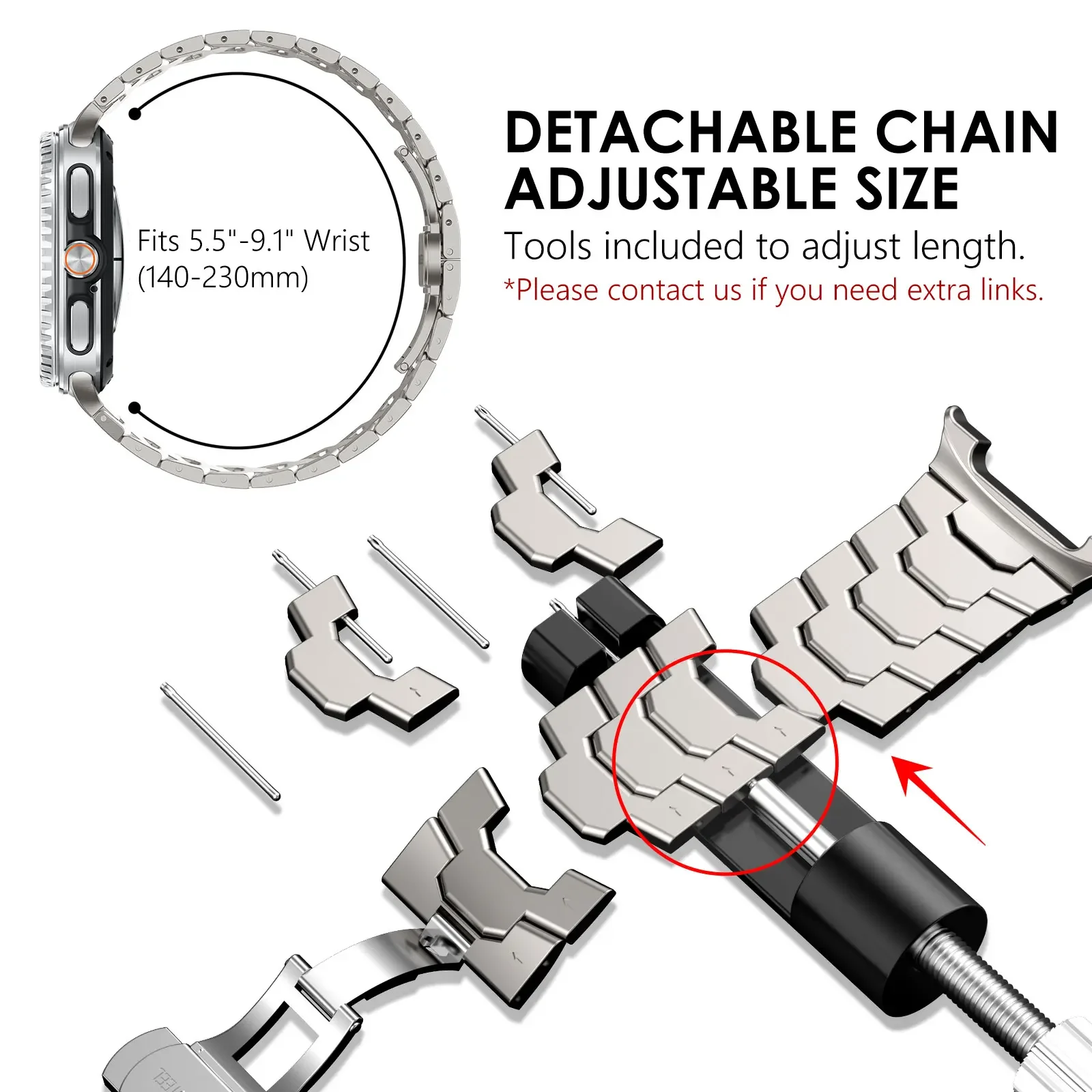 Elegant Stainless Steel Watch Bracelet Band in Metal Finish