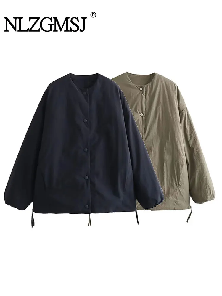 

Nlzgmsj TRAF 2023 New Autumn Women two-tone round Neck Long sleeve loose and comfortable Solid color Casual jacket