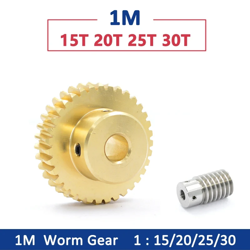 1pc 1M Turbine Worm Gear 15Teeth 20Teeth 25Teeth 30Teeth Transmission Ratio 1:15/20/25/30 Brass Gear 45# Steel Worm