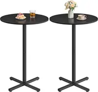 Modern Round Cocktail Table Set of 2, High Top Bar Pub Table with Metal Frame, Easy Assembly for 2-3 People, Ebony Black