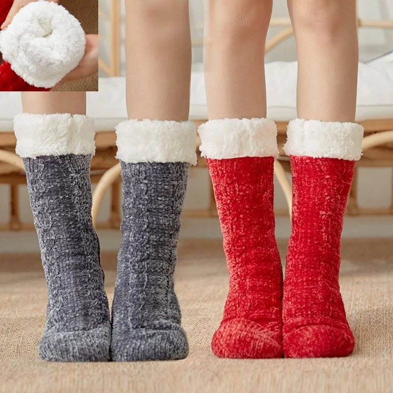 

Women Winter Floor Socks Warm Thicken Velvet Soft Sleep Socks Room Indoor Outdoor Fleece Thermal Chenille Carpet Non-slip Socks