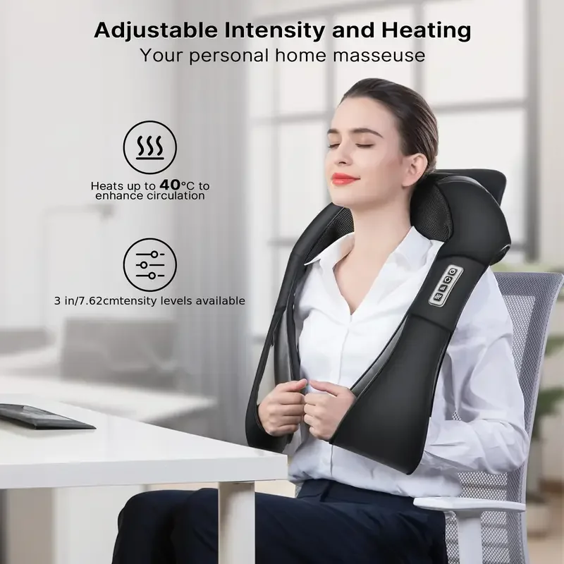 Oreiller de massage électrique Shiatsu pour le dos, les épaules et la nuque, en forme de U, avec fonction chauffante et massage par pétrissage profond des tissus._voghion.com