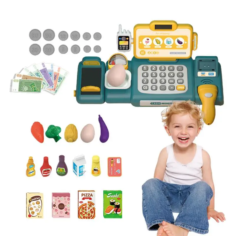 

Kids Cash Register Toy Interactive Toy Cash Register 37Pcs Pretend Play Toys Learning Toy Playset Gift Develops Early Math