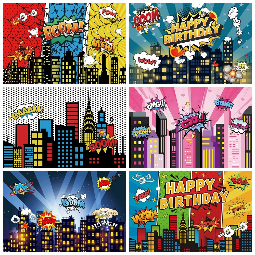 

Yeele Superhero Baby Shower Birthday Backdrop City Building Super Hero Party Photography Background For Photo Studio Photophone