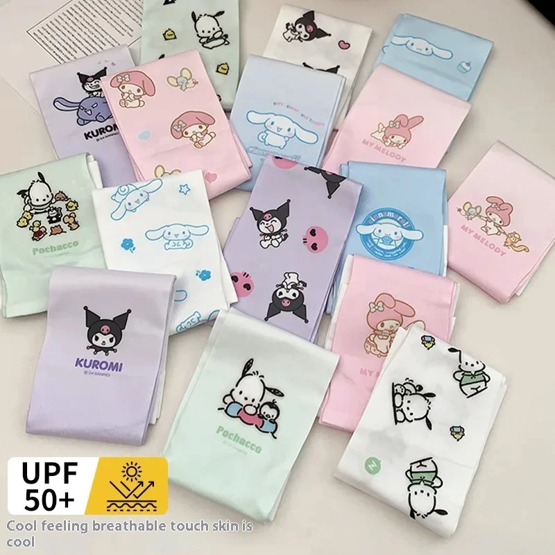 

Тонкие солнцезащитные рукава Sanrio Kuromi для женщин, летние Мультяшные милые рукава для вождения, милые шелковые перчатки