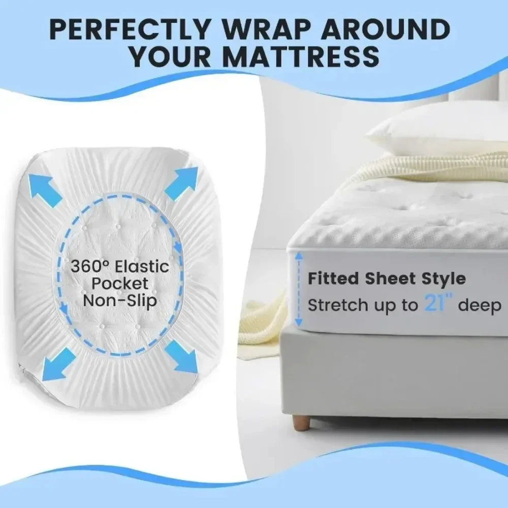 Reversible Queen Mattress Pad Memory Foam, Bamboo Viscose Egg Crate Mattress Topper Queen Size, Noiseless Waterproof Mattress 4