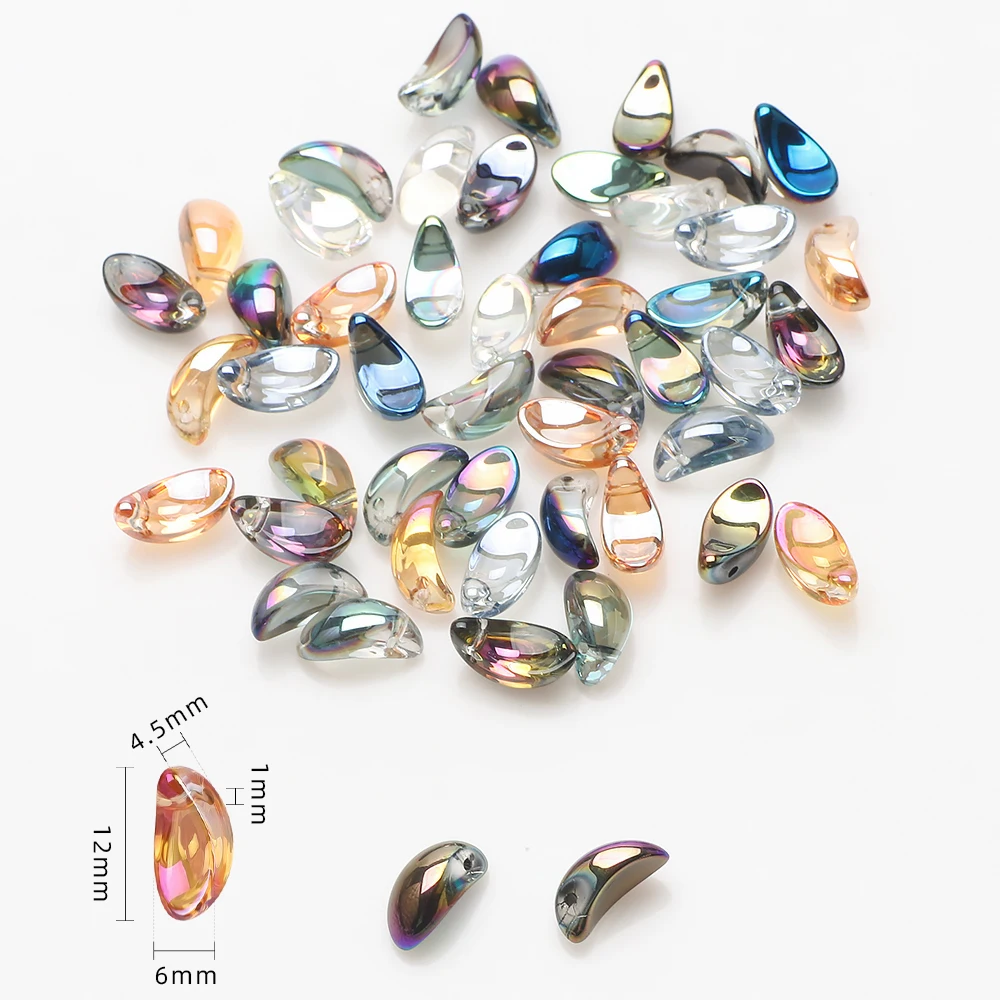 50개 6x12mm 유리 초승달 펜던트 크리스탈 드롭스 루즈 비즈 DIY 쥬얼리 제작용 참 장식 귀걸이 목걸이