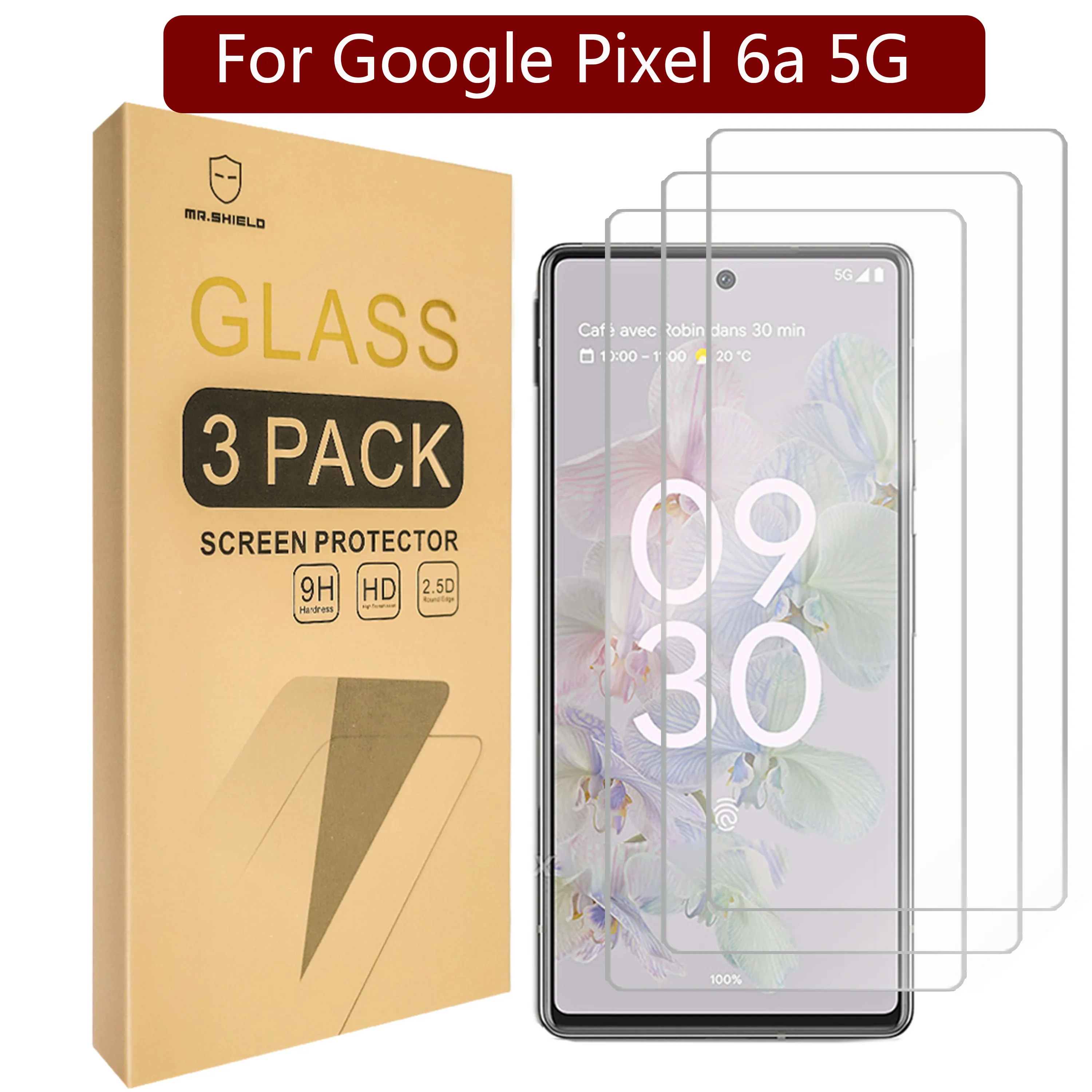 

Mr.Shield [3-Pack] Screen Protector For Google Pixel 6a 5G [Upgrade Maximum Cover Screen Version] [Tempered Glass] [9H Hardness]