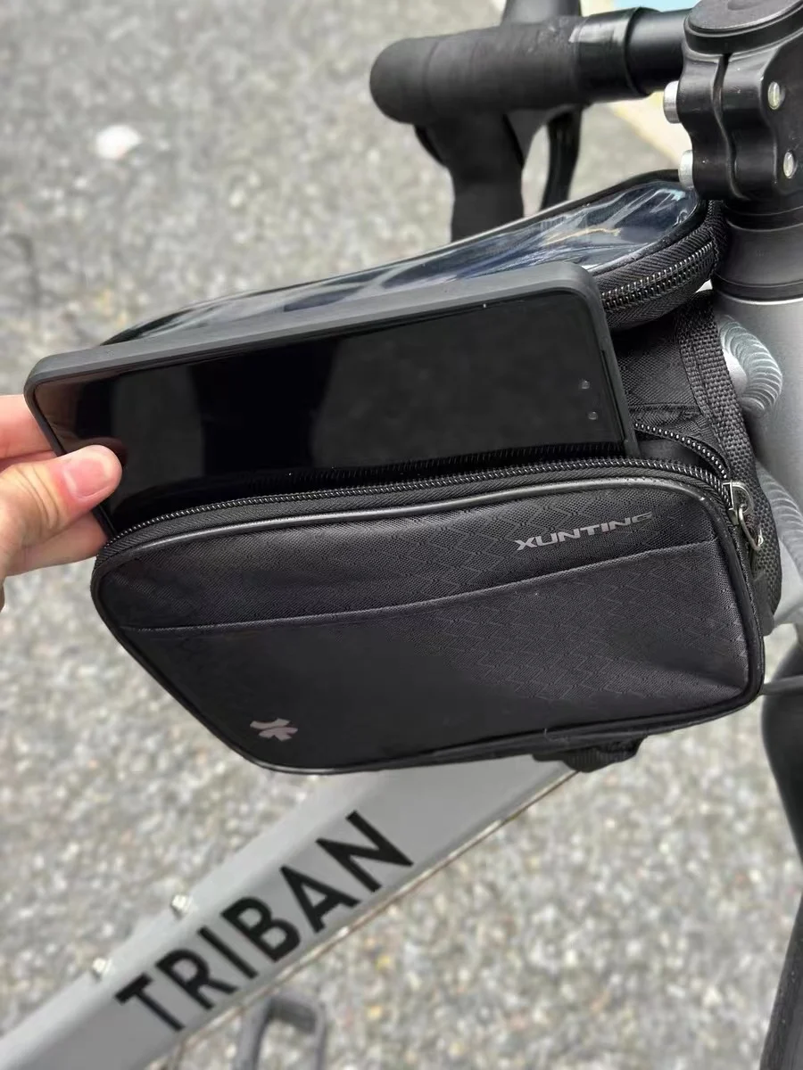 Xunting Fahrradtasche, Handytasche, wasserdicht, für Mountainbike, vorne, Oberrohrtasche, Radfahren, Touchscreen, Handyhalter, Pannier, MTB, Rennrad – Detail 3