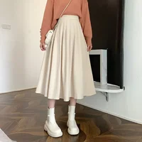 Fashion High Waist Pleated Skirt Women Korean Elegant College Style Midi Skirt Ladies Autumn Winter Thick A-line Skirts - Image 4