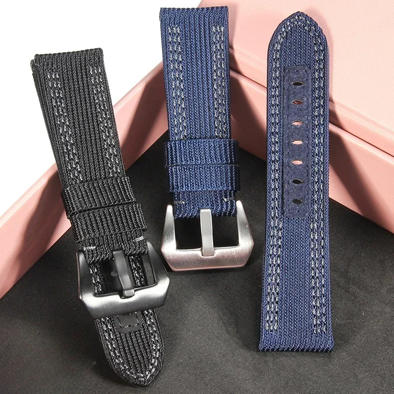 Cinturino Per Orologio In Vera Pelle + Nylon Da 24Mm Per Panerai Pam 00984/985 Pam1122/753/1312 Cinturino Di Ricambio Bracciale Sportivo Da Donna