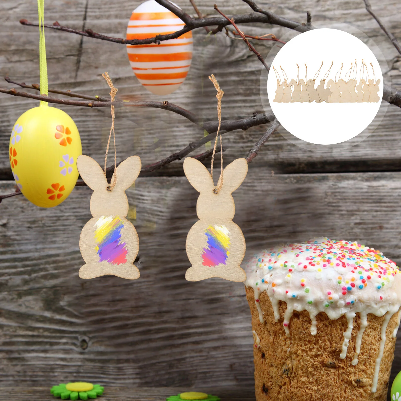 

Easter Bunny Wood Cutout Wooden Rabbit Ornament Gift Tags Hanging Decorations DIY Crafts
