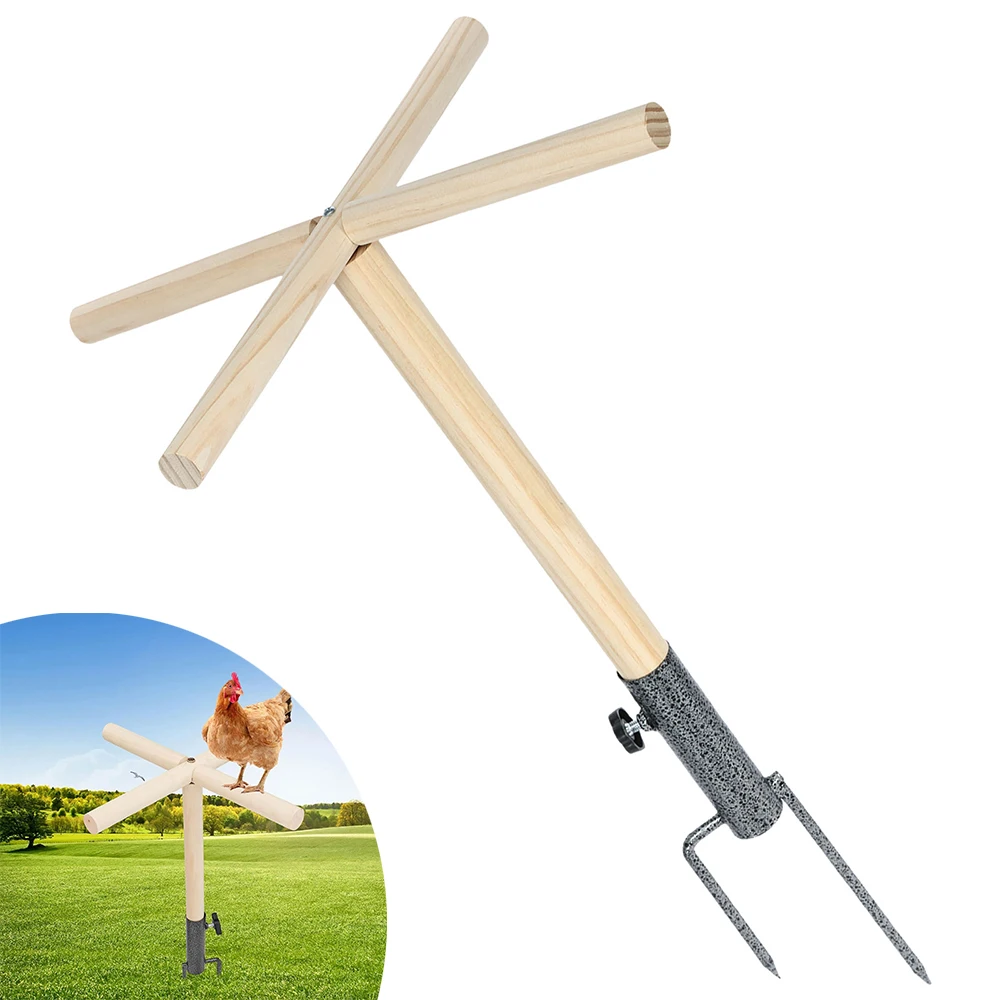 Wood Chicken Perch Outdoor Chicken Enrichment Toys with Metal Ground Plug Multifunctional Outdoor Bird Poultry Training Platform