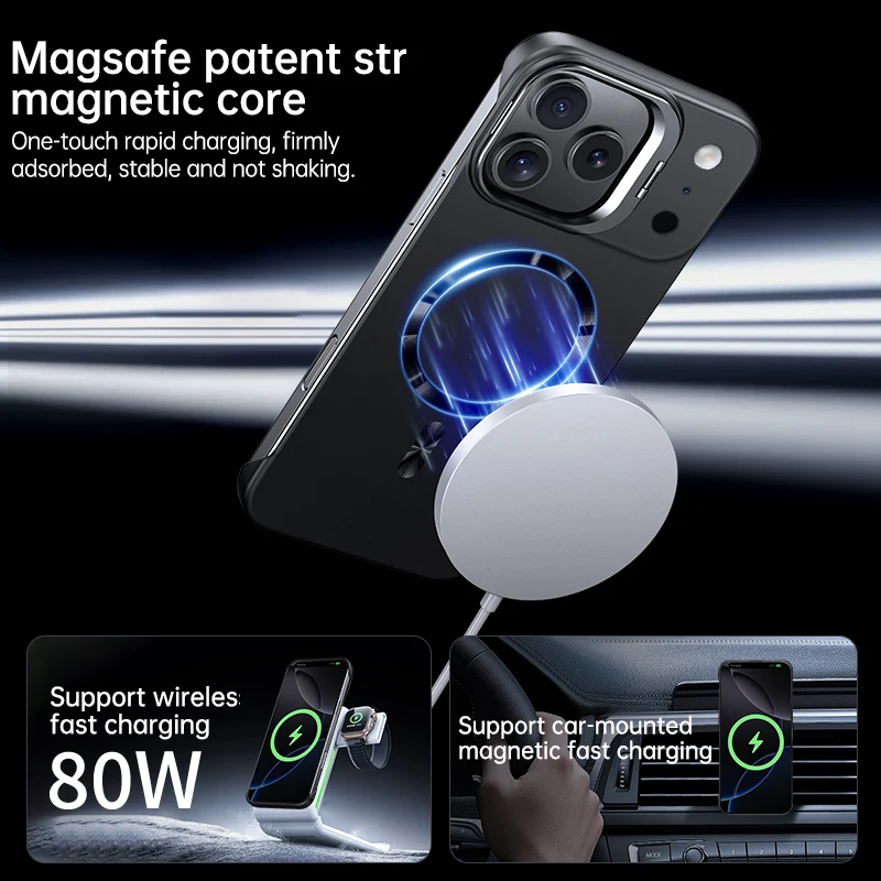 Ultra Slim Frameless Phone Case with Metal Lens Stand and Magsafe Compatibility