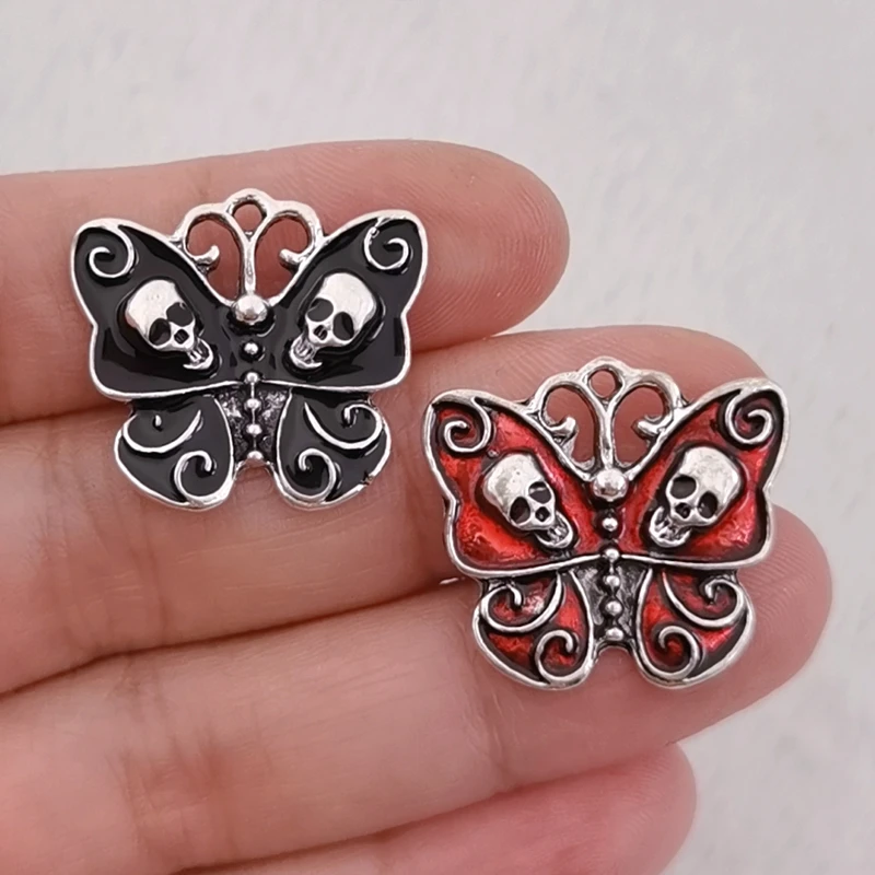 10 Pcs Enamel Butterflies Skulls charm Charm Black Skull Butterfly