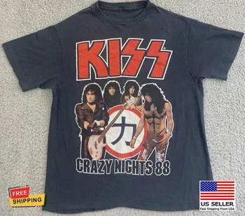Vintage Style KISS Crazy Nights 1988 Concert Tour T-Shirt Double Side Size S-5XL 1