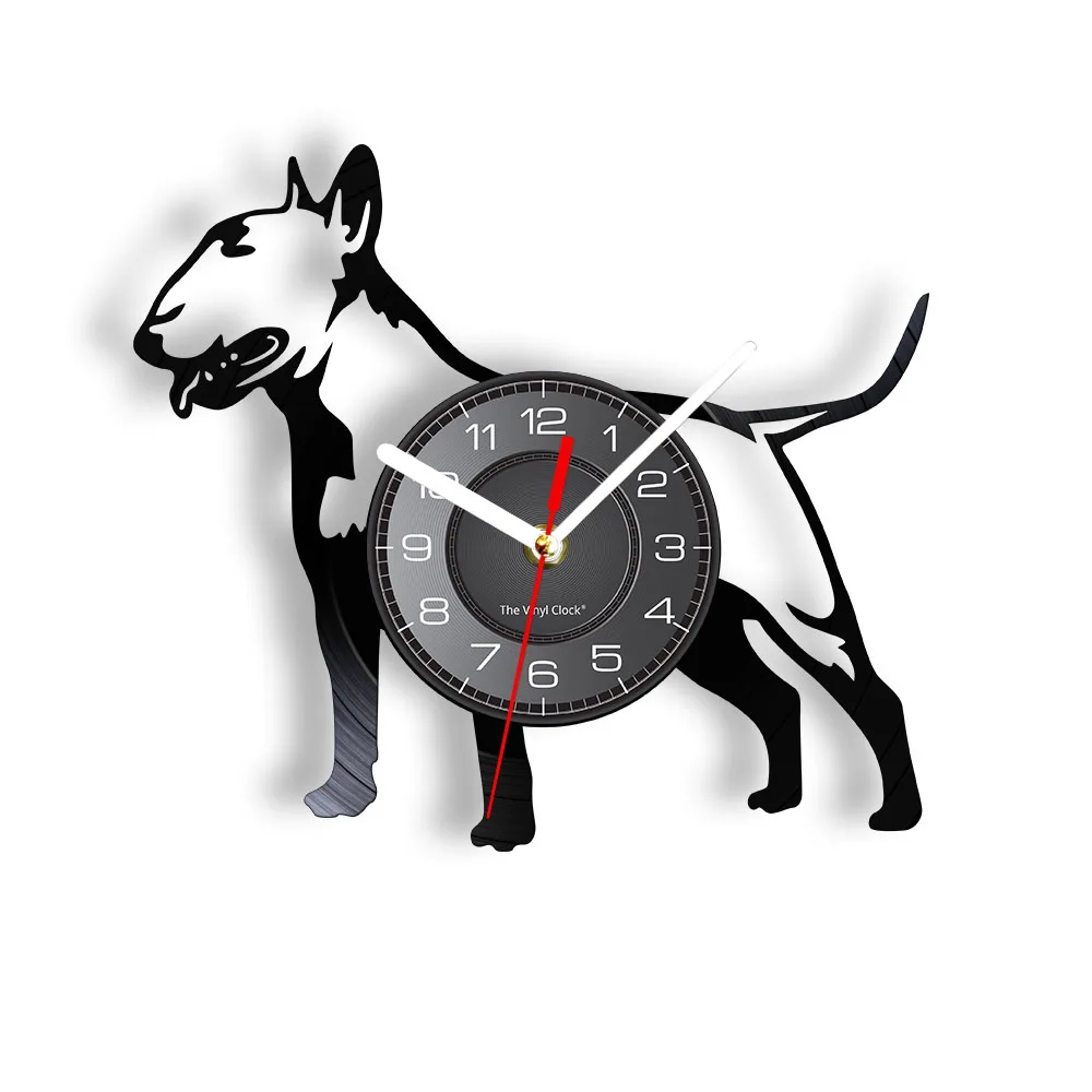 Inglese Bullterrier Disco In Vinile Orologio Da Parete Silenzioso Orologio A Spirale Per Cani Cucciolo Doggie Pet Orologio Da Parete Bull Terrier Rega