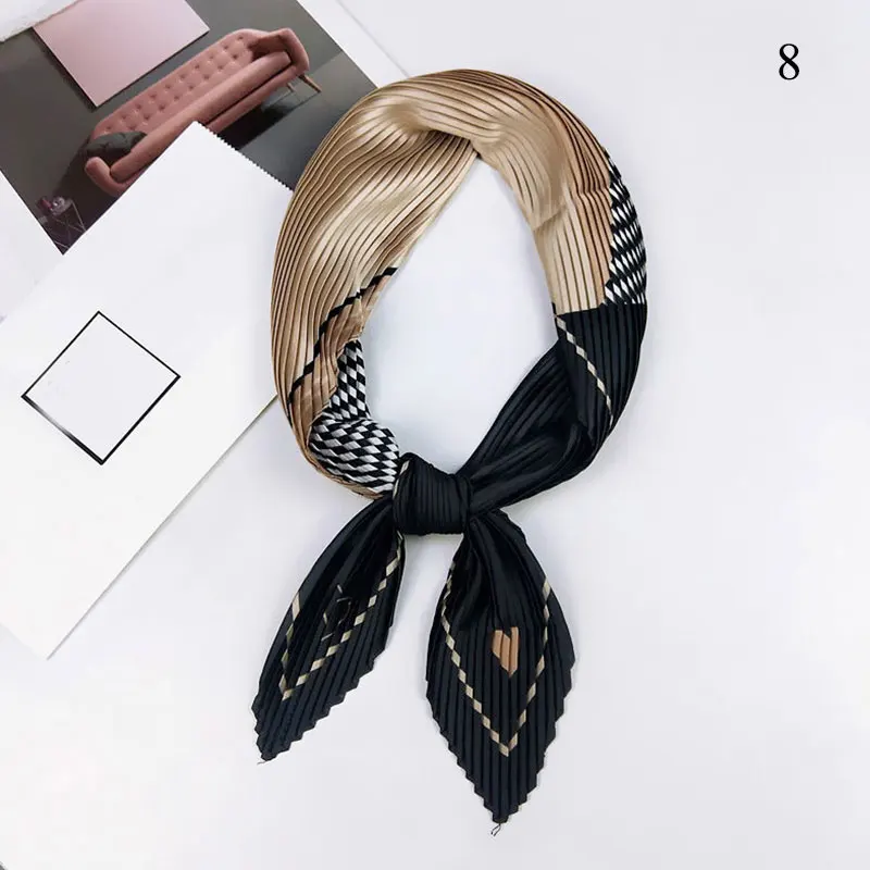 S48df9a07e0e54f2da77e3f9d8c535a6bf Korean Pleated Scarf Crinkle Small Square Scarf Decorative Silk Women Scarf Print Neck Scarves Elastic Hair Band Ribbon Wrinkle Mallzona
