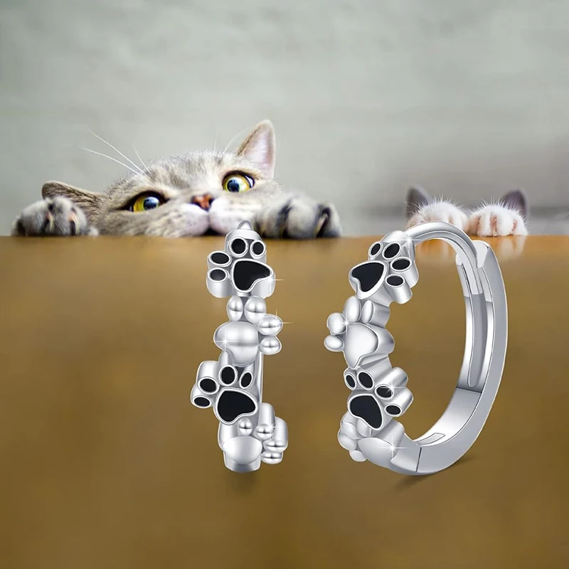 Huitan Pet Footprint Women's Hoop Earrings Cute Small Circle Earrings - PeticaDeals