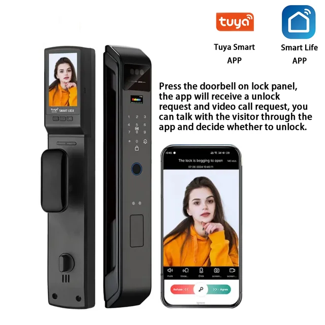 WIfi Tuya APP Remote Unlock Voice Intercom 3D Face Recognition Smart Door Lock With Camera Fingerprint Password Digitl Door Lock 5