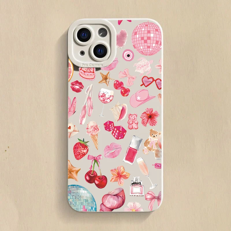Sparkly Crystal Ball Pink Bow Cherry Pattern Phone Case Cover