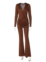 Dulzura 2025 Autumn Fashion Sexy V-Neck Long Sleeve Ruched Slim Fit Jumpsuit Women Solid Causal Romper Party Club Street Clothes - Image 6