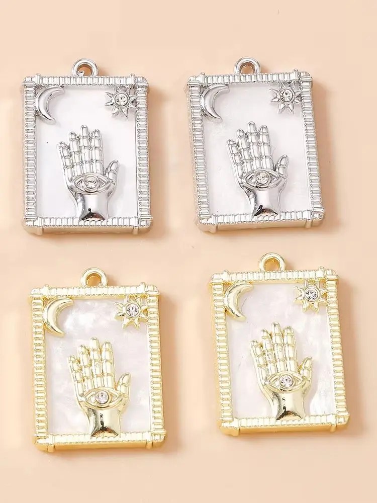 Leslie 5 Stück 15*21mm Mond-Stern-Hamsa-Hand-Anhänger für DIY Fatima-Hand-Ohrringe, Halsketten, Schmuckherstellung, Zubehör – Detail 2