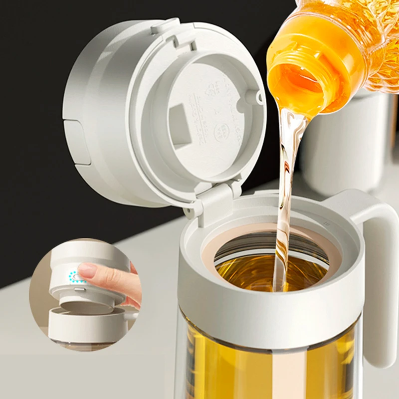 Glass Oil Pot, Home Kitchen Leak proof Tank Soy Sauce Vinegar Seasoning Bottle, No Hanging Large Capacity Oil Bottle, 1Pc