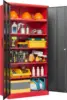 Metal Garage Storage Cabinets with Lock, 72" Tall Locker Organizer Steel Tool Cabinets,5 Adjustable Shelves 2 Doors (Black Red) 5
