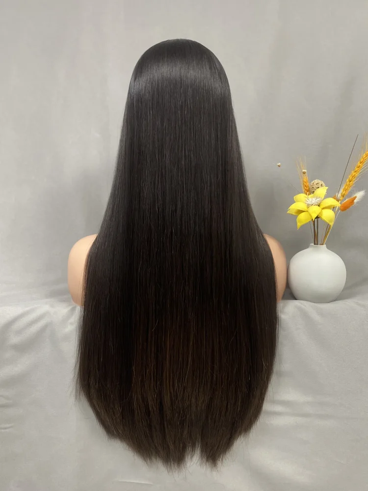 gorgeous beautiful black long hair silk top wig central parting full density for thinning hair virgin human kosher wigs
