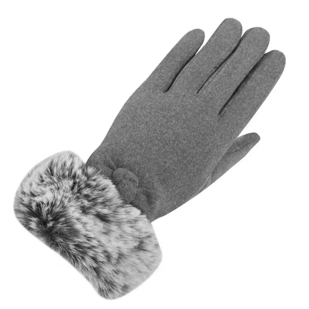 

Women Bow Decor Winter Gloves Women's Faux Fur Bow Decor Touch Screen Gloves Windproof Warm Anti-slip for Riding Cycling Five