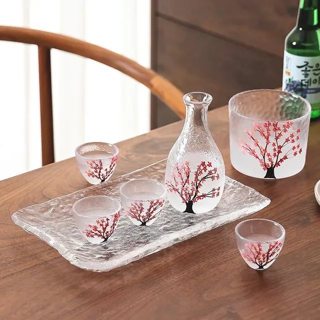 Bicchieri da vino Sakura in stile giapponese Decanter da vino Cocktail fatti a mano Bicchieri da sake Tazze da tè piccole retrò Tazza d'acqua trasparente 50ml 5