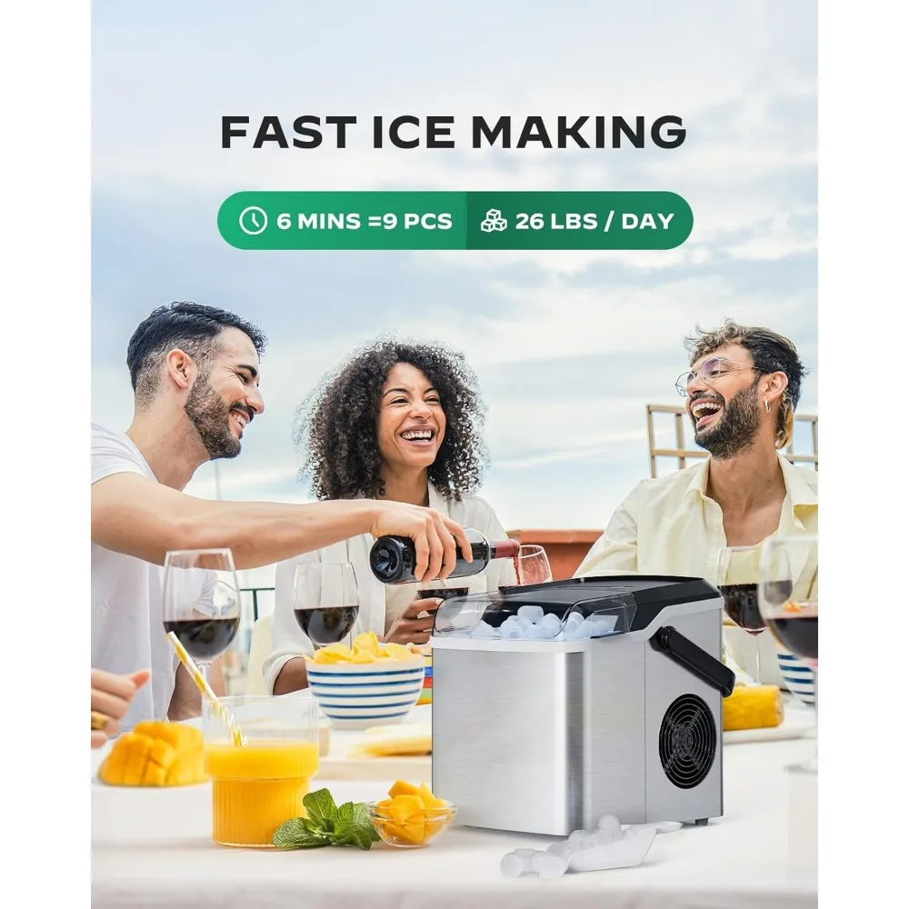 Countertop Ice Maker, 9 Cubes Ready in 6 Mins, 26lbs in 24Hrs, Portable Ice Machine with Self-Cleaning 2